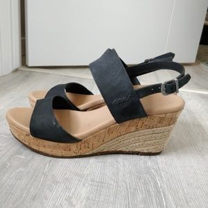 8.5 Black Tan Ugg Espadrille Wedge Sandals Raffia